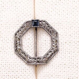 Octagonal Blue Topaz Filigree Broach